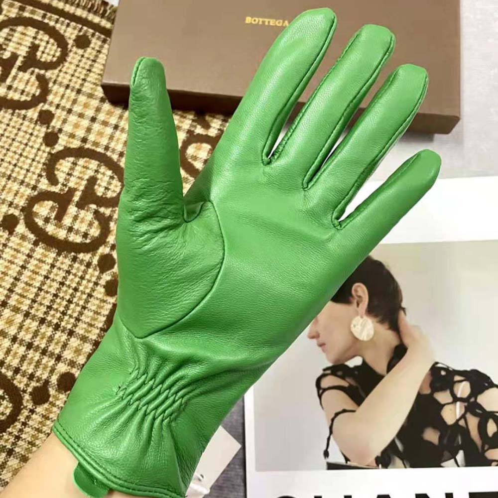 Bottega Veneta Women Intrecciato Leather Gloves-Green - image 7