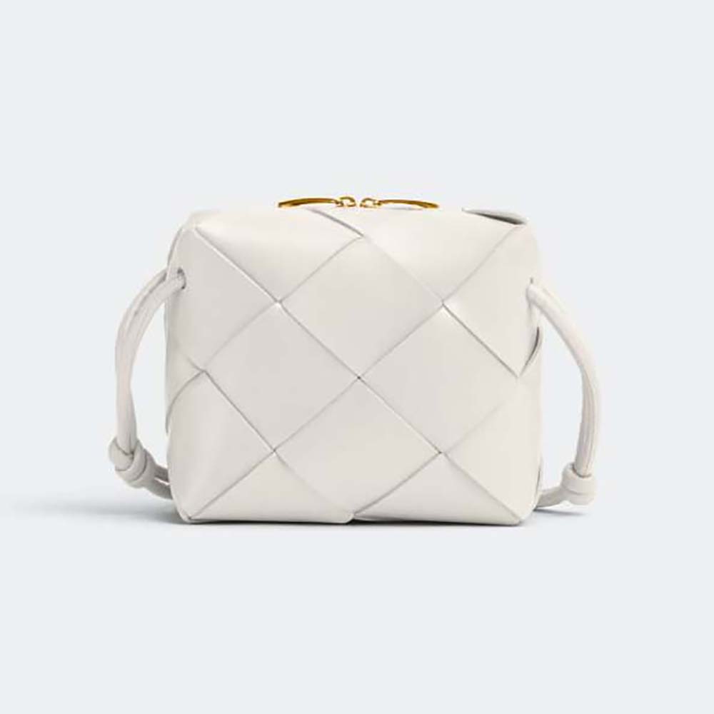 Front angle of Bottega Veneta Women Mini Cassette Camera Bag-White