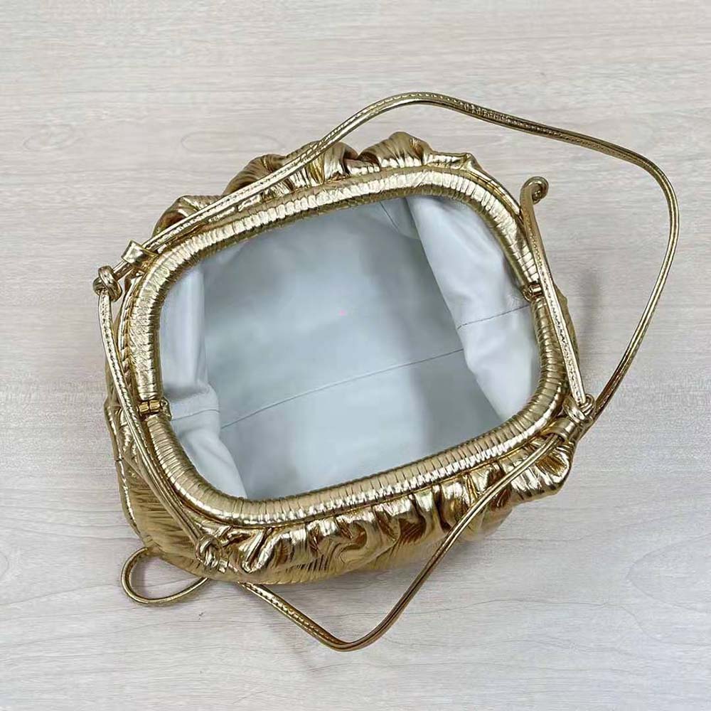 Bottega Veneta Women Pouch Metalized Leather Clutch-Gold - image 6