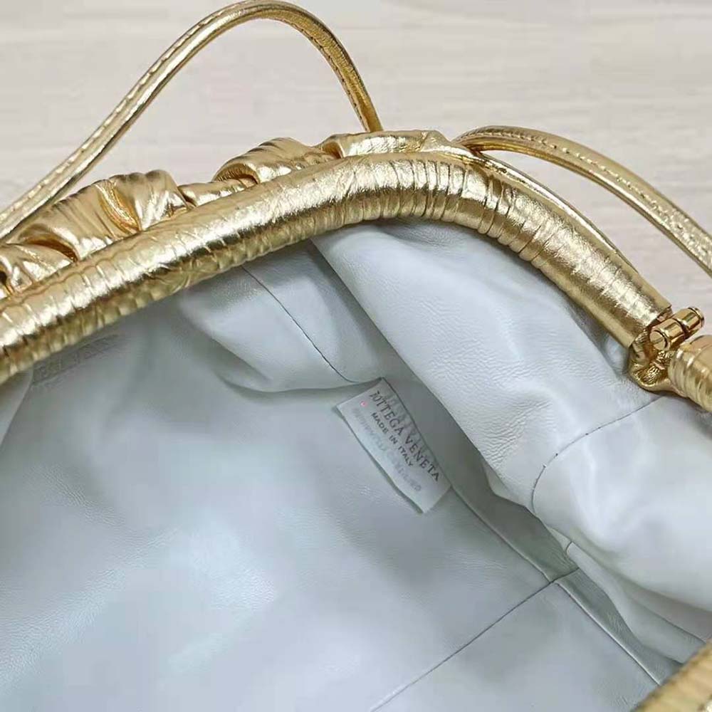 Bottega Veneta Women Pouch Metalized Leather Clutch-Gold - image 7