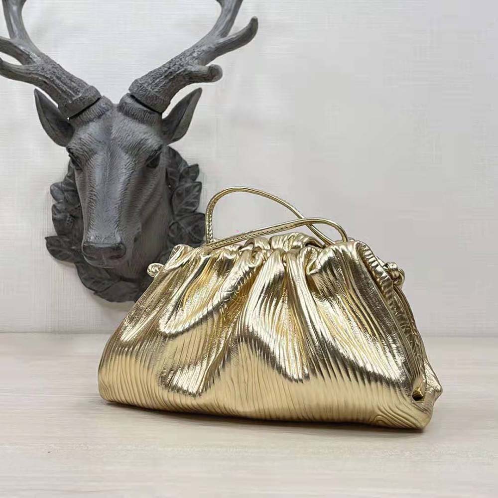 Bottega Veneta Women Pouch Metalized Leather Clutch-Gold - image 4