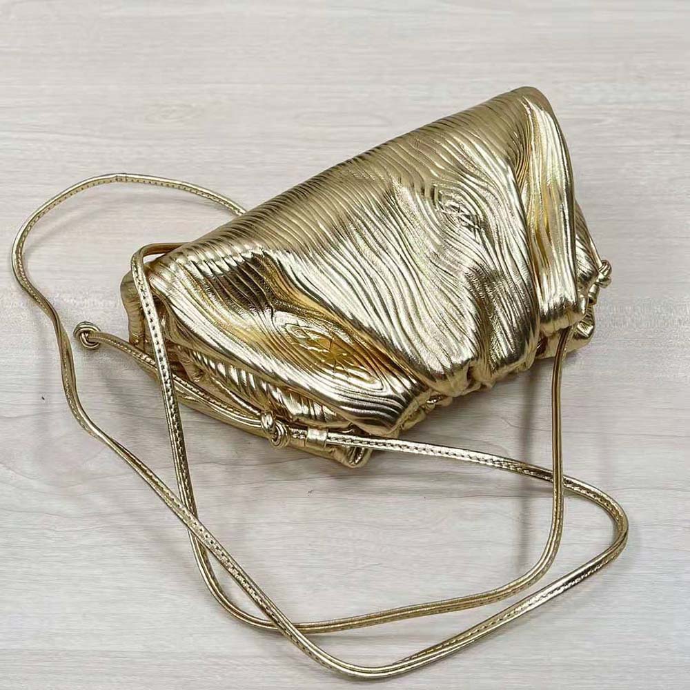 Bottega Veneta Women Pouch Metalized Leather Clutch-Gold - image 5
