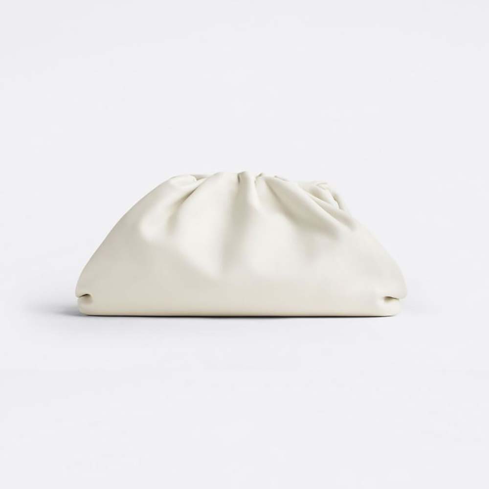 Front angle view of Bottega Veneta Women Teen Pouch Leather Clutch-White