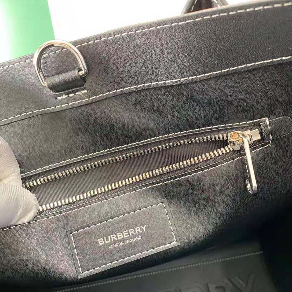 Burberry Men Exaggerated Check and Leather Slim Tote-Brown - image 9