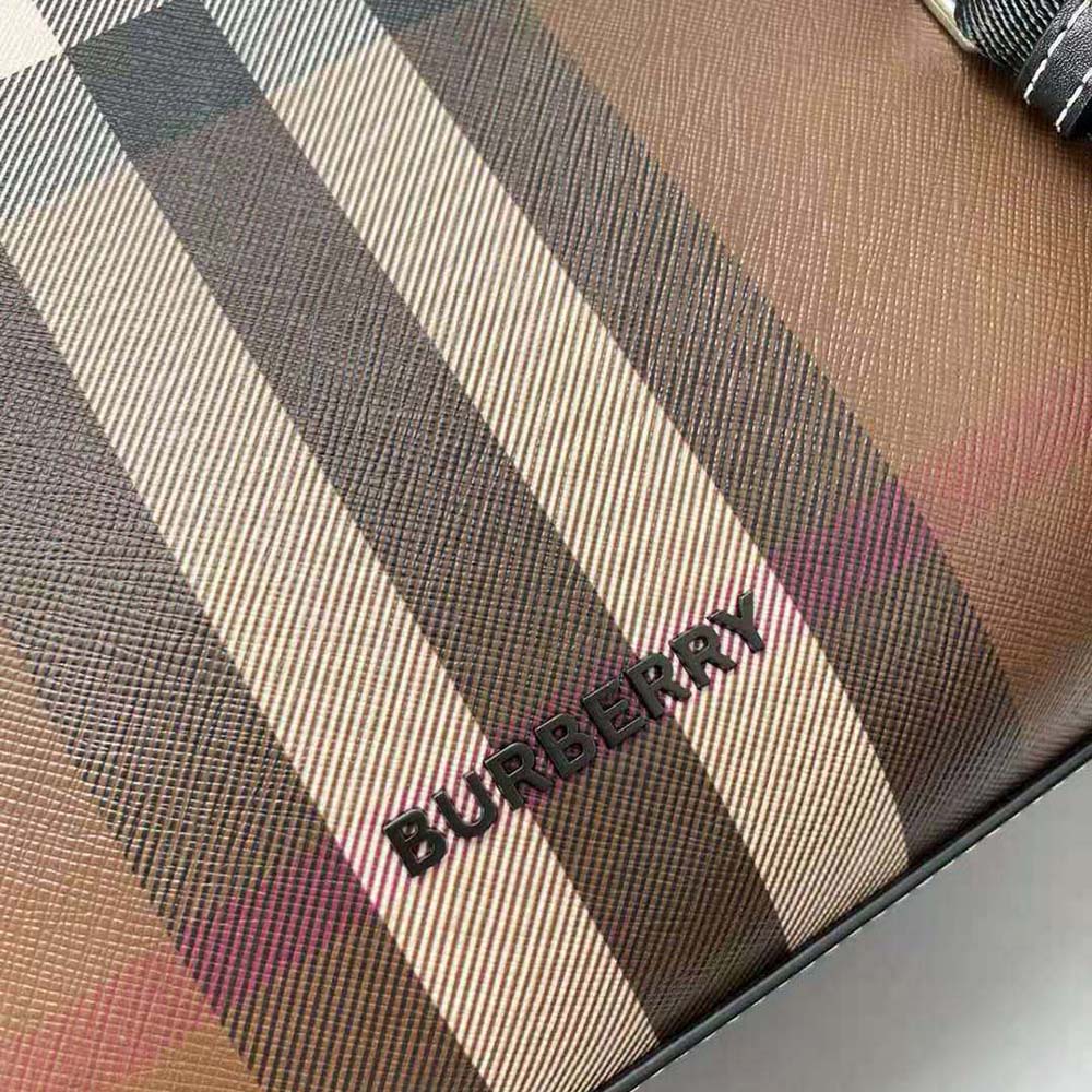 Burberry Men Exaggerated Check and Leather Slim Tote-Brown - image 8