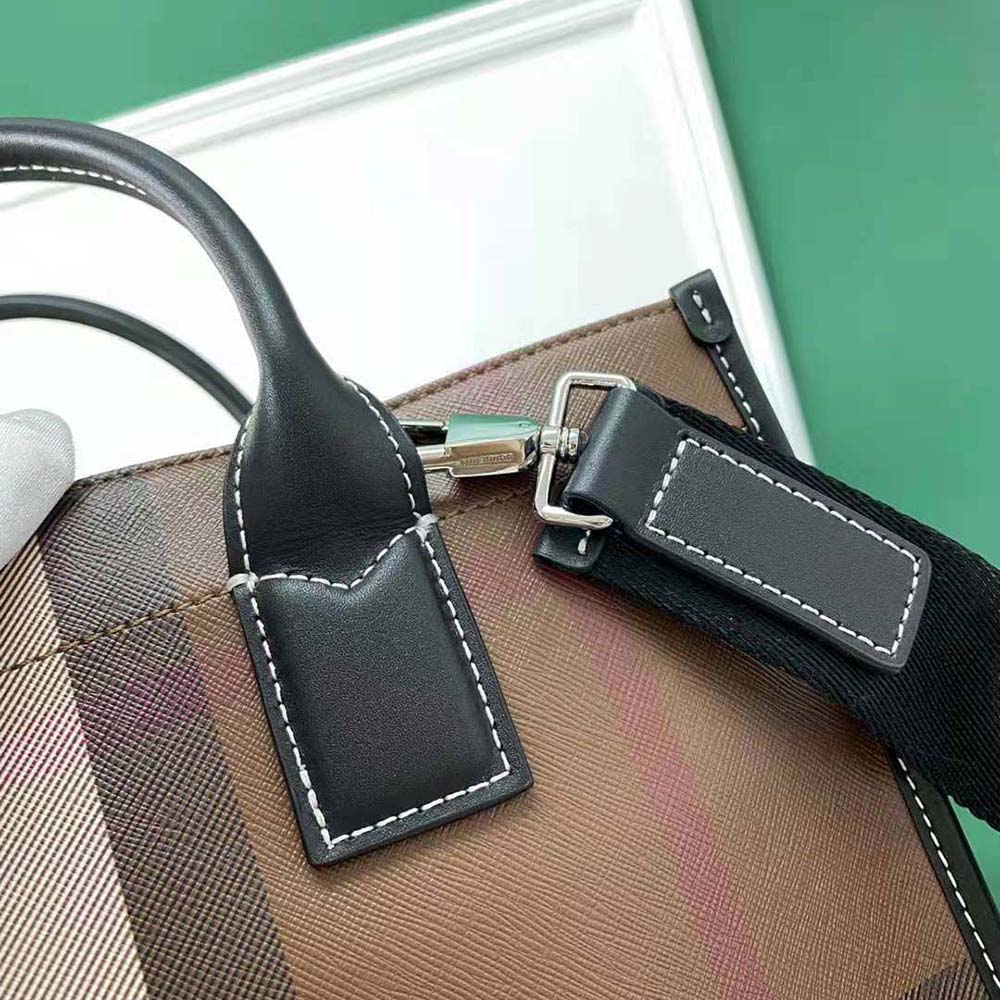 Burberry Men Exaggerated Check and Leather Slim Tote-Brown - image 6