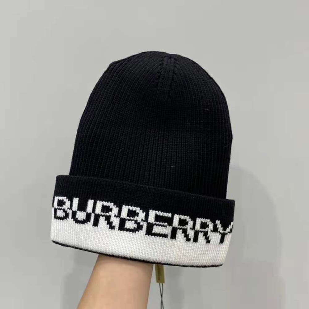 Burberry Unisex Logo Intarsia Cashmere Beanie-Black - image 4
