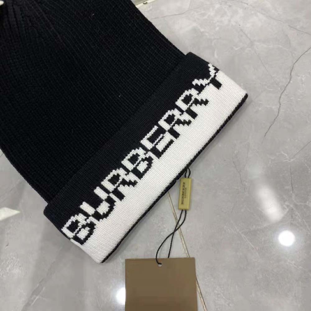 Burberry Unisex Logo Intarsia Cashmere Beanie-Black - image 7