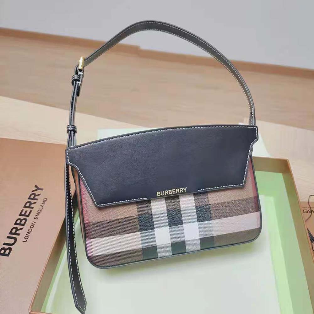 Side profile showing adjustable strap on Burberry Catherine Shoulder Bag