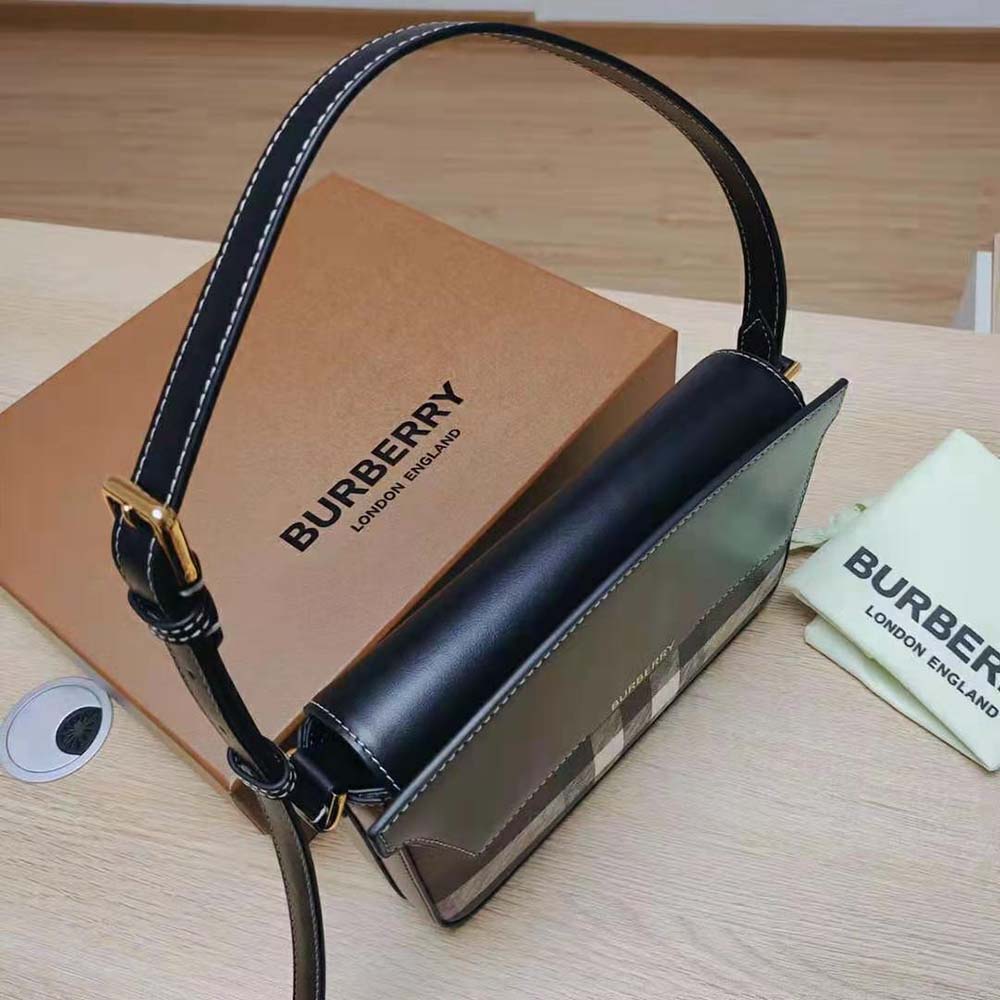 Burberry Women Check and Leather Catherine Shoulder Bag-Black - image 6