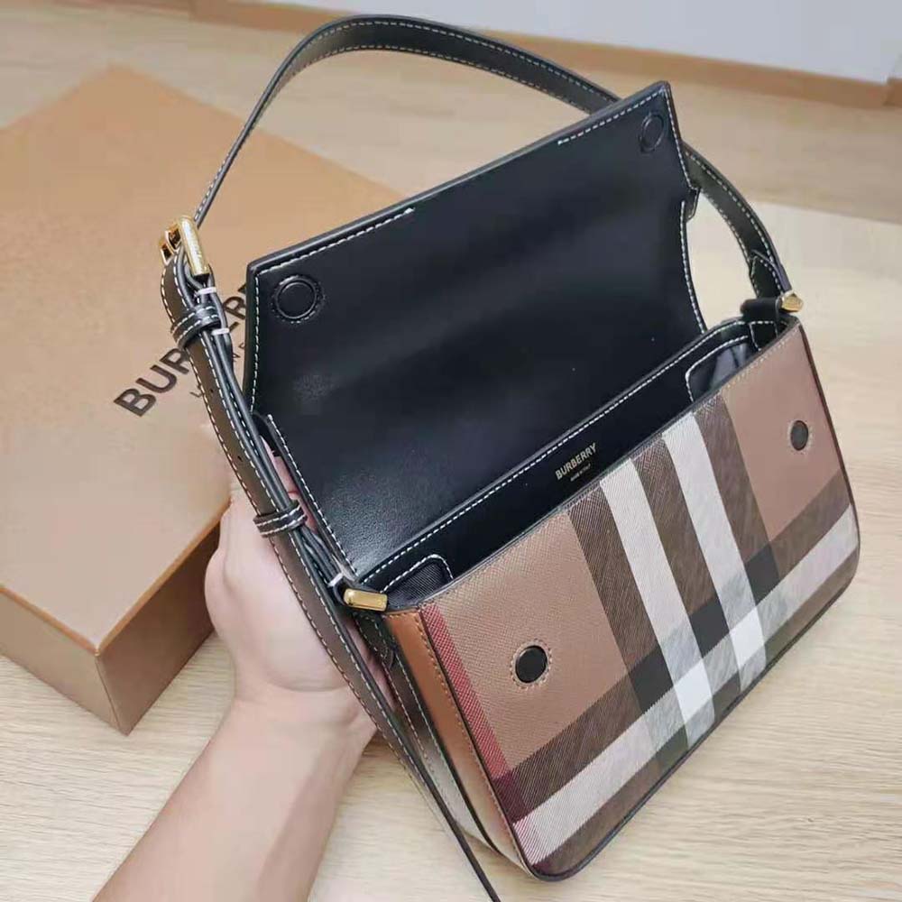 Burberry Women Check and Leather Catherine Shoulder Bag-Black - image 5