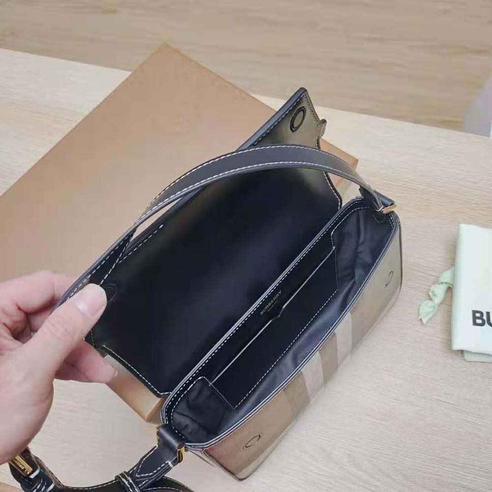 Burberry Women Check and Leather Catherine Shoulder Bag-Black - image 7