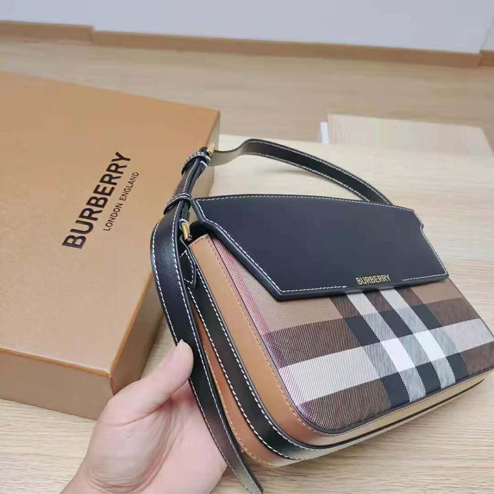 Burberry Women Check and Leather Catherine Shoulder Bag-Black - image 4