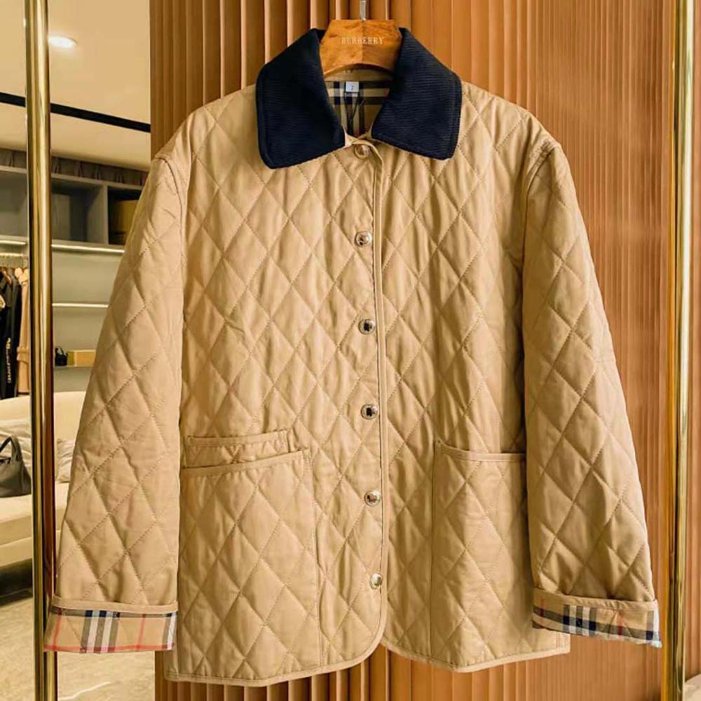 Burberry Women Corduroy Collar Diamond Quilted Jacket - image 4