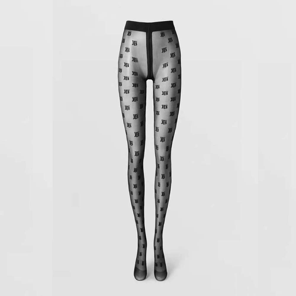 Front view of Burberry Women Crystal Letter Graphic Tights showing crystal details