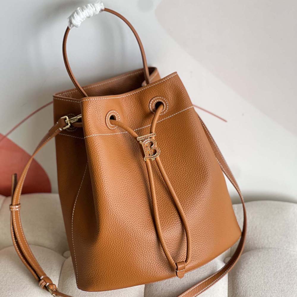 Burberry Women Grainy Leather Small TB Bucket Bag-Brown - image 4