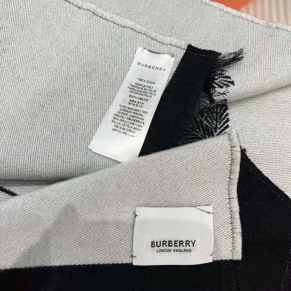 Burberry Women Logo and EKD Wool Silk Jacquard Scarf-Black - image 6