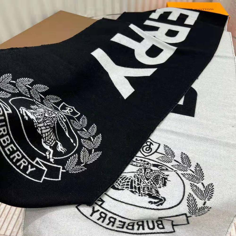 Burberry Women Logo and EKD Wool Silk Jacquard Scarf-Black - image 4