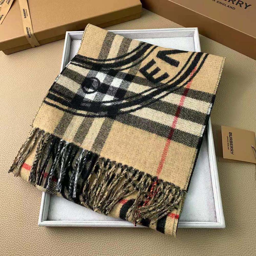 Burberry Women Montage Print Cashmere Scarf-Black - image 5