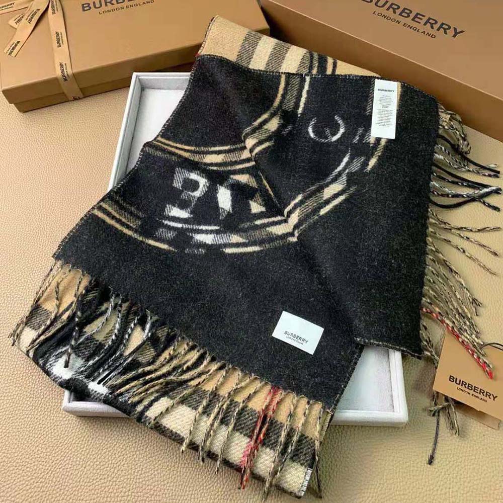 Burberry Women Montage Print Cashmere Scarf-Black - image 7
