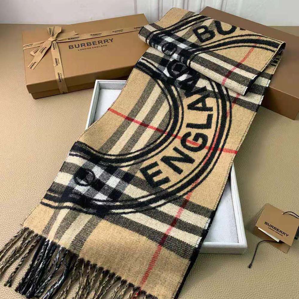 Burberry Women Montage Print Cashmere Scarf-Black - image 4