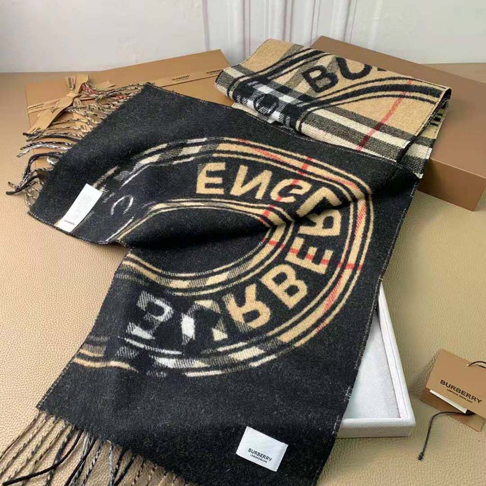 Burberry Women Montage Print Cashmere Scarf-Black - image 6