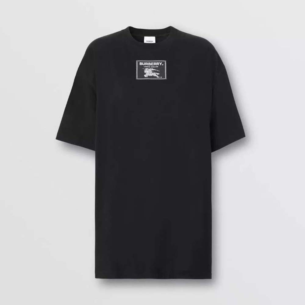 Front view of Burberry Men Prorsum Label Cotton T-shirt-Black showing logo