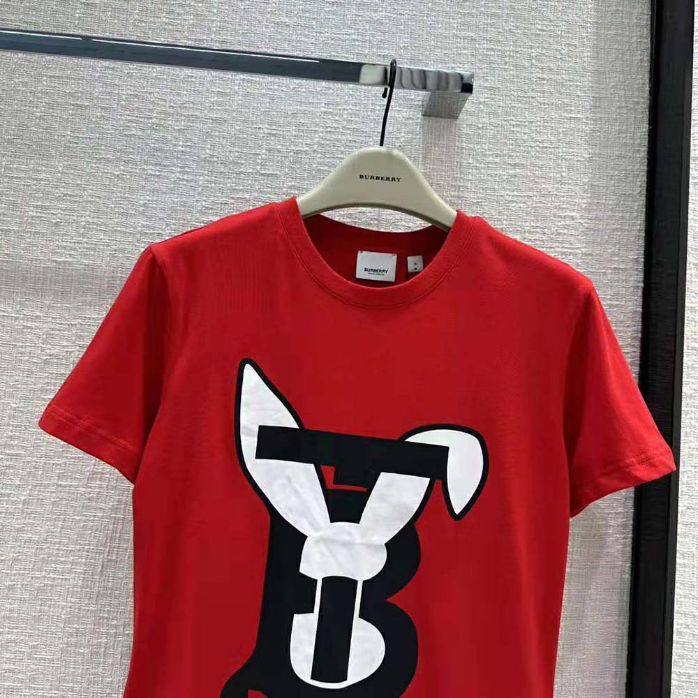 Burberry Men Rabbit Print Cotton Oversized T-shirt-Red - image 4