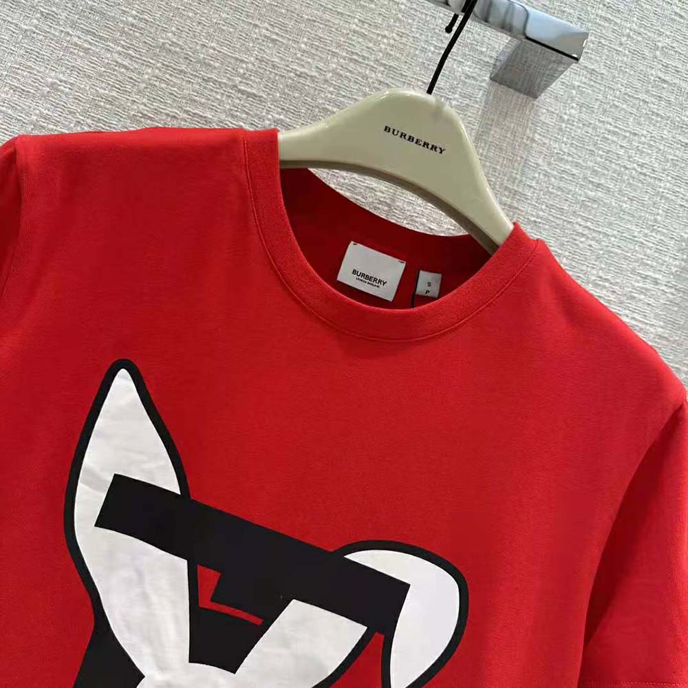 Burberry Men Rabbit Print Cotton Oversized T-shirt-Red - image 5