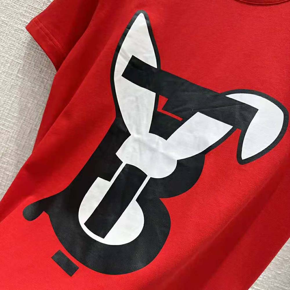 Burberry Men Rabbit Print Cotton Oversized T-shirt-Red - image 7