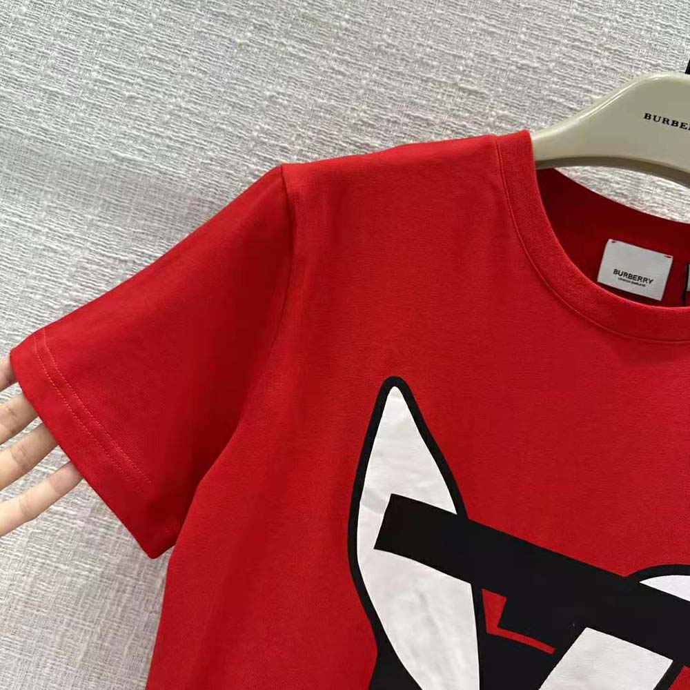 Burberry Men Rabbit Print Cotton Oversized T-shirt-Red - image 6