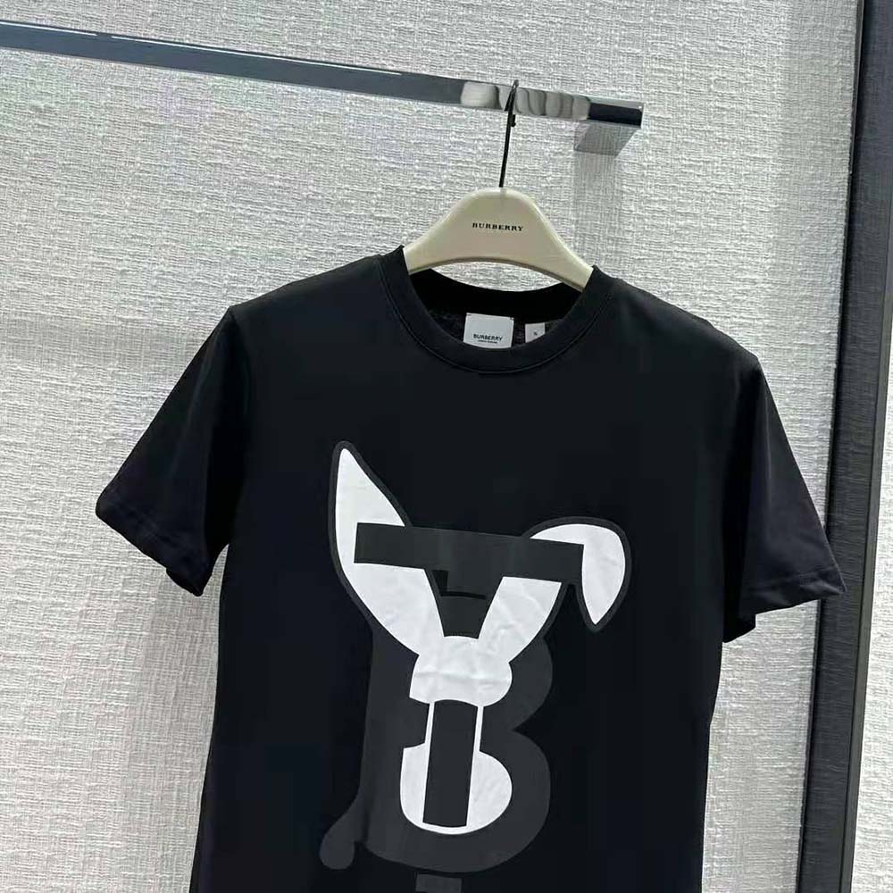 Burberry Men Rabbit Print Cotton T-shirt-Black - image 4