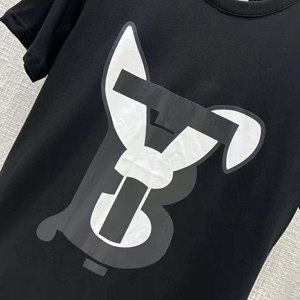 Burberry Men Rabbit Print Cotton T-shirt-Black - image 7