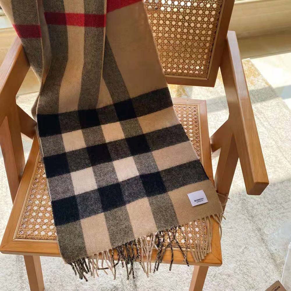 Burberry Women Reversible Check and Monogram Cashmere Scarf-Brown - image 7