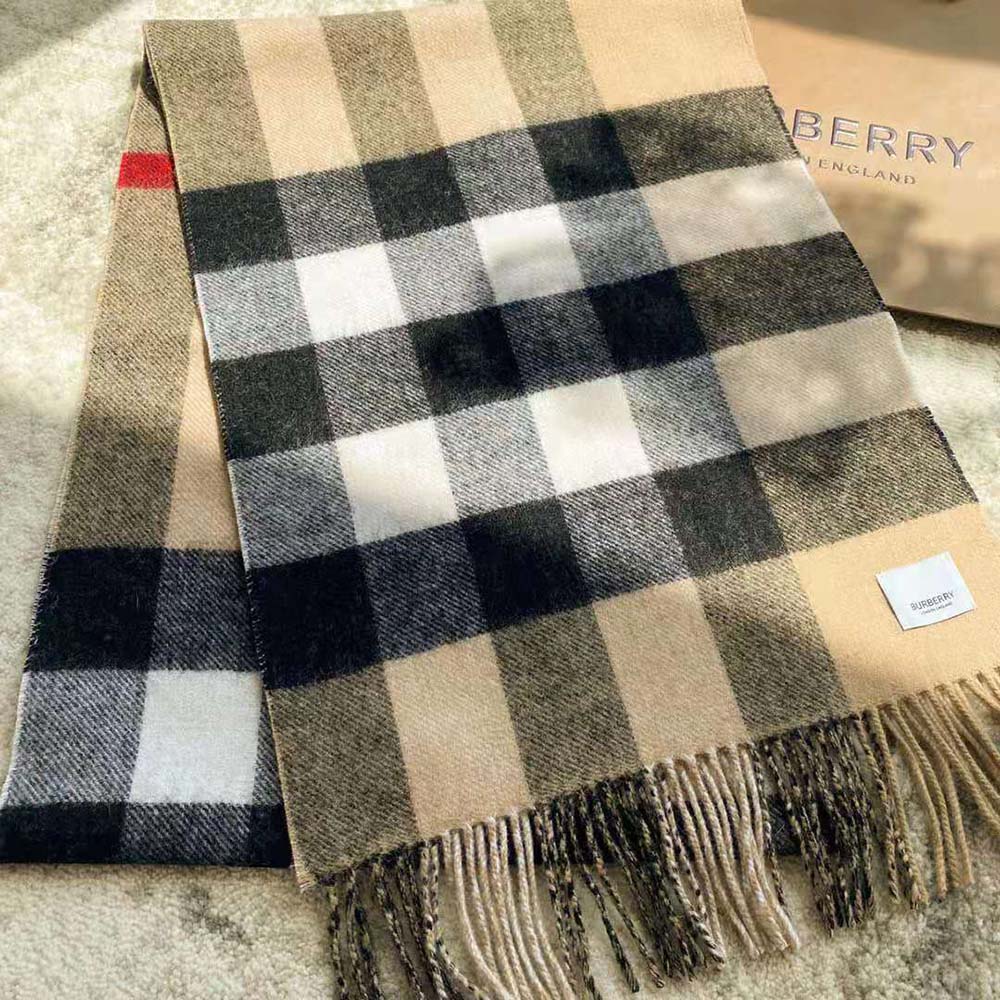 Burberry Women Reversible Check and Monogram Cashmere Scarf-Brown - image 5