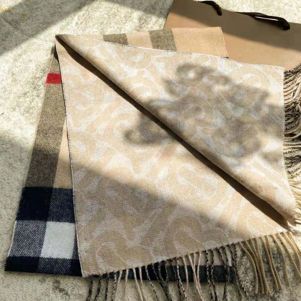 Burberry Women Reversible Check and Monogram Cashmere Scarf-Brown - image 8