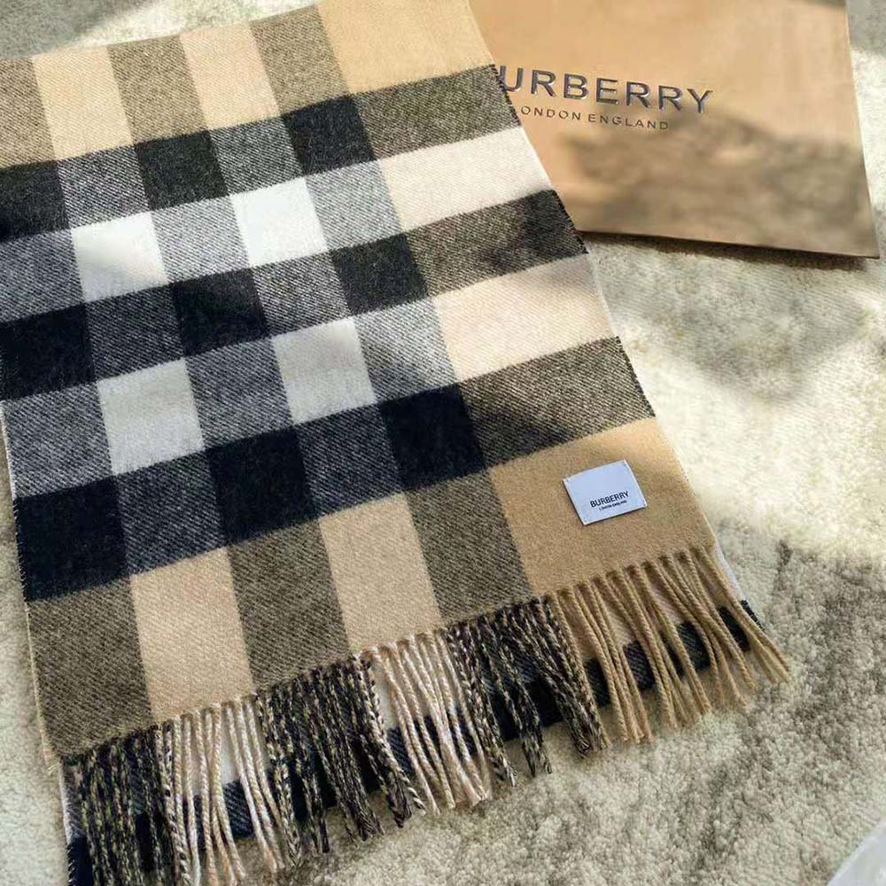 Burberry Women Reversible Check and Monogram Cashmere Scarf-Brown - image 4
