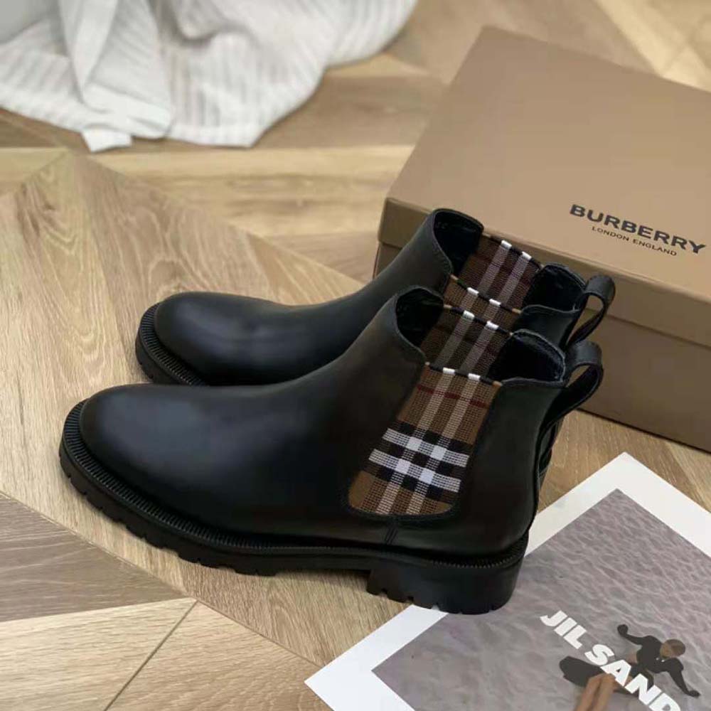 Burberry Women Vintage Check Detail Leather Chelsea Boots-Black - image 6