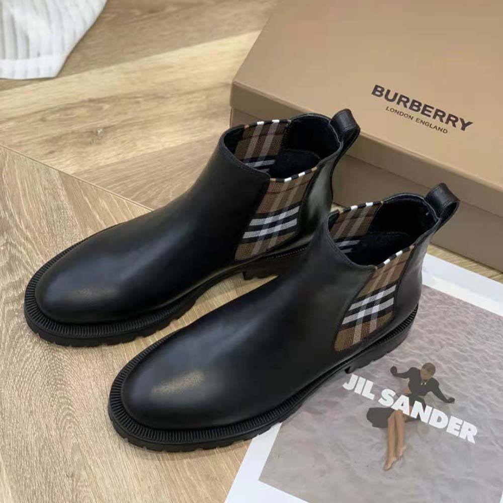 Burberry Women Vintage Check Detail Leather Chelsea Boots-Black - image 4