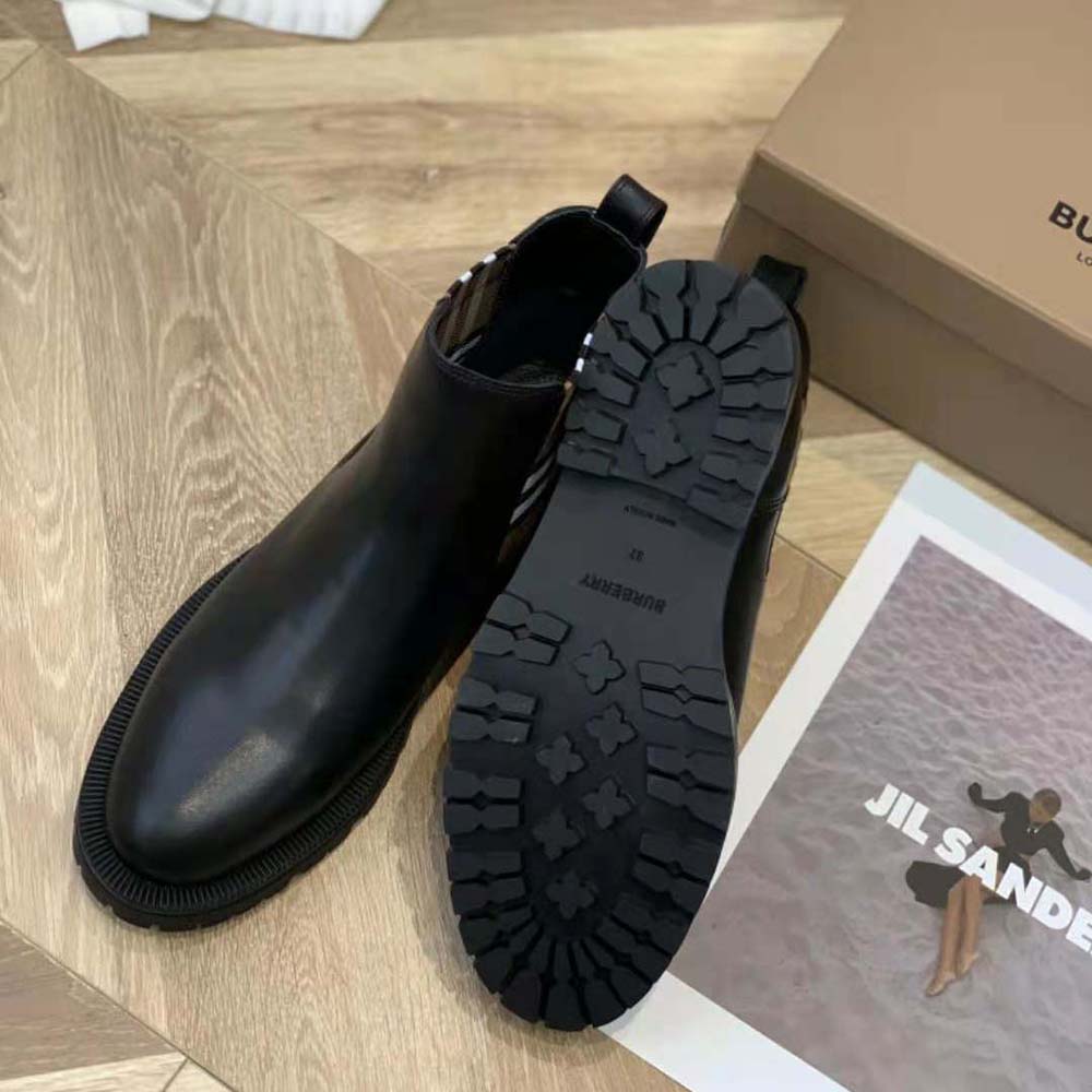 Burberry Women Vintage Check Detail Leather Chelsea Boots-Black - image 8