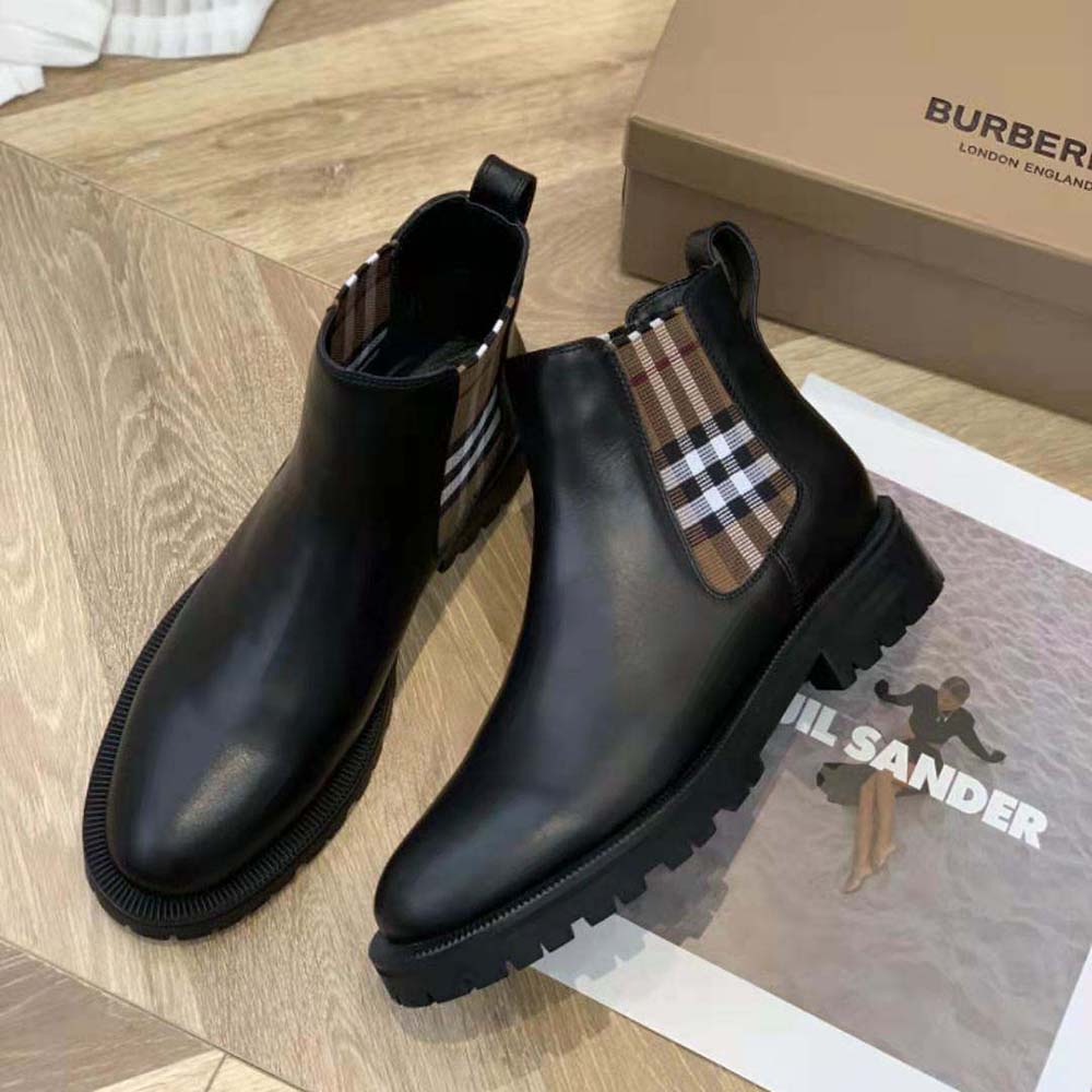 Burberry Women Vintage Check Detail Leather Chelsea Boots-Black - image 5