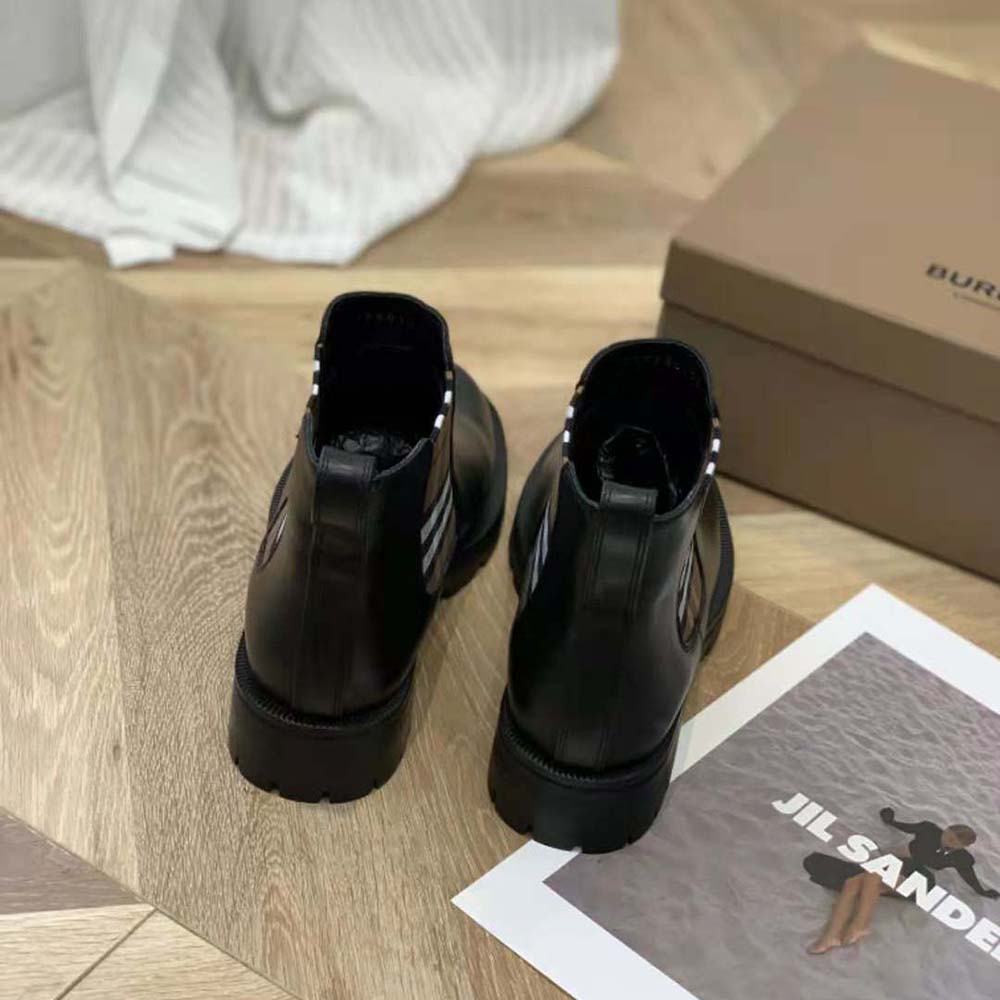 Burberry Women Vintage Check Detail Leather Chelsea Boots-Black - image 7