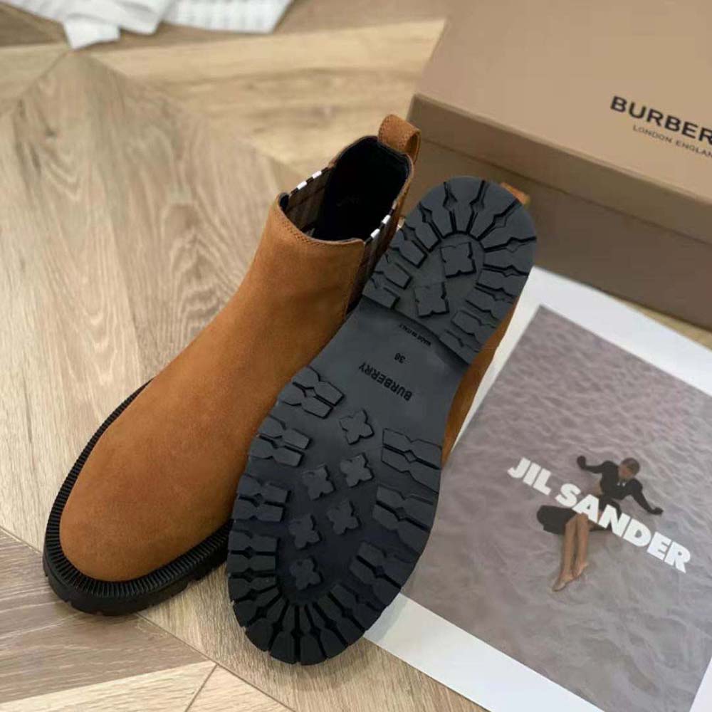 Burberry Women Vintage Check Detail Suede Chelsea Boots-Brown - image 7