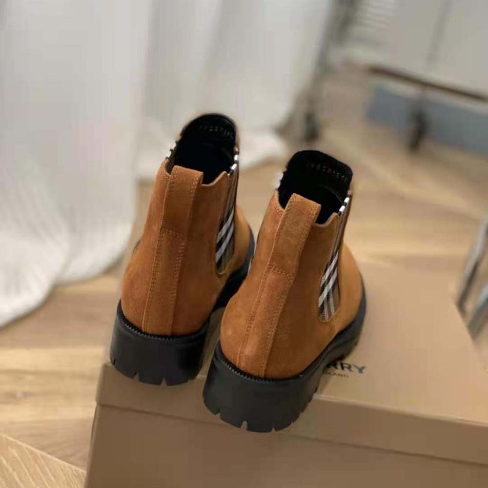 Burberry Women Vintage Check Detail Suede Chelsea Boots-Brown - image 5