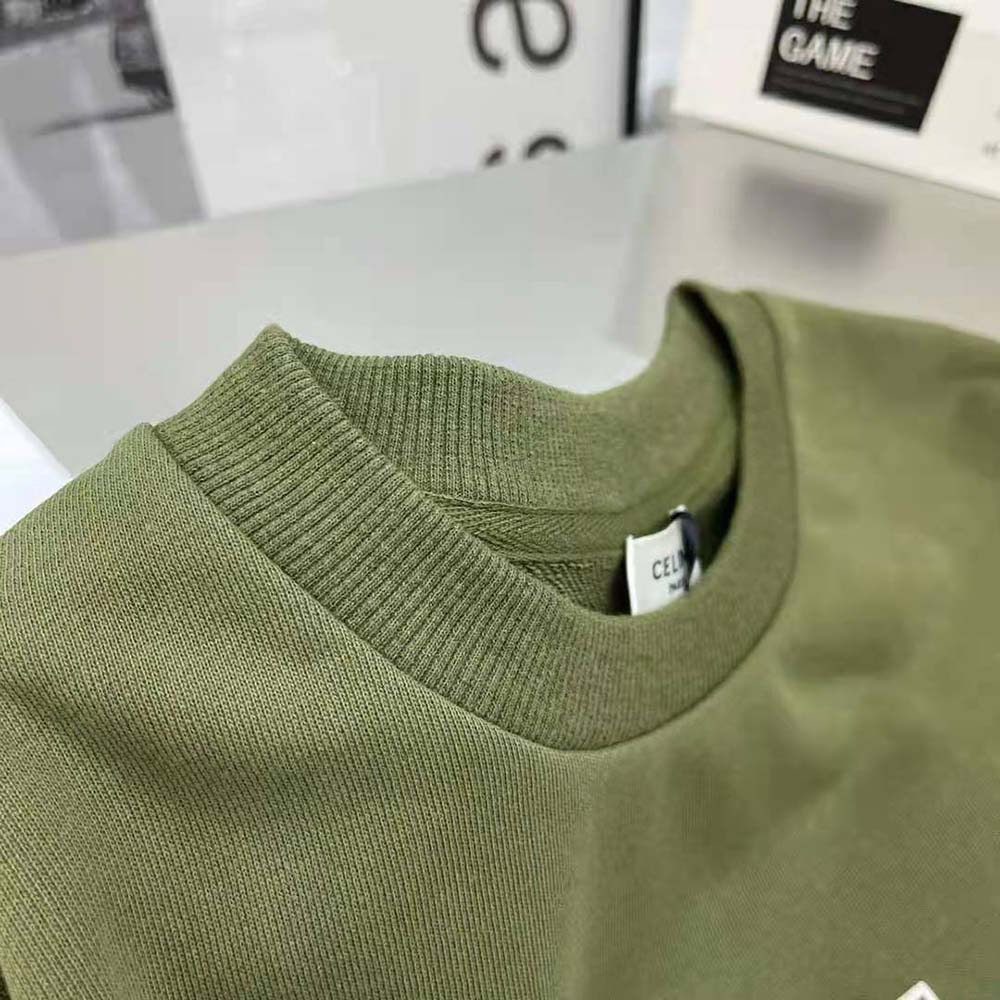 Celine Women Cropped Celine T-shirt in Cotton Fleece-Green - image 5