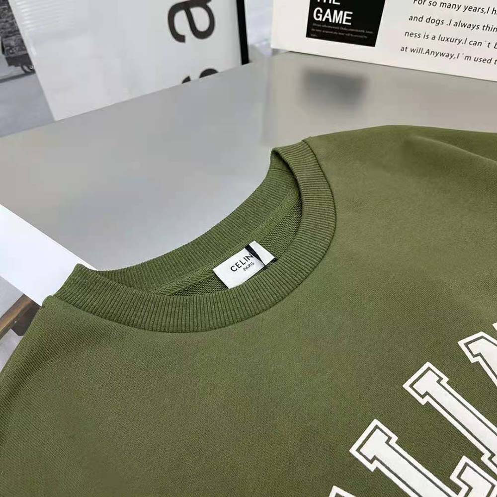 Celine Women Cropped Celine T-shirt in Cotton Fleece-Green - image 4