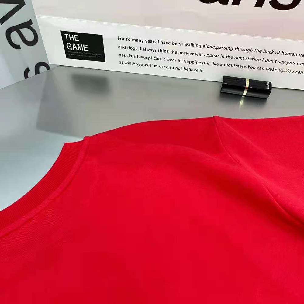 Celine Women Cropped Celine T-shirt in Cotton Fleece-Red - image 5