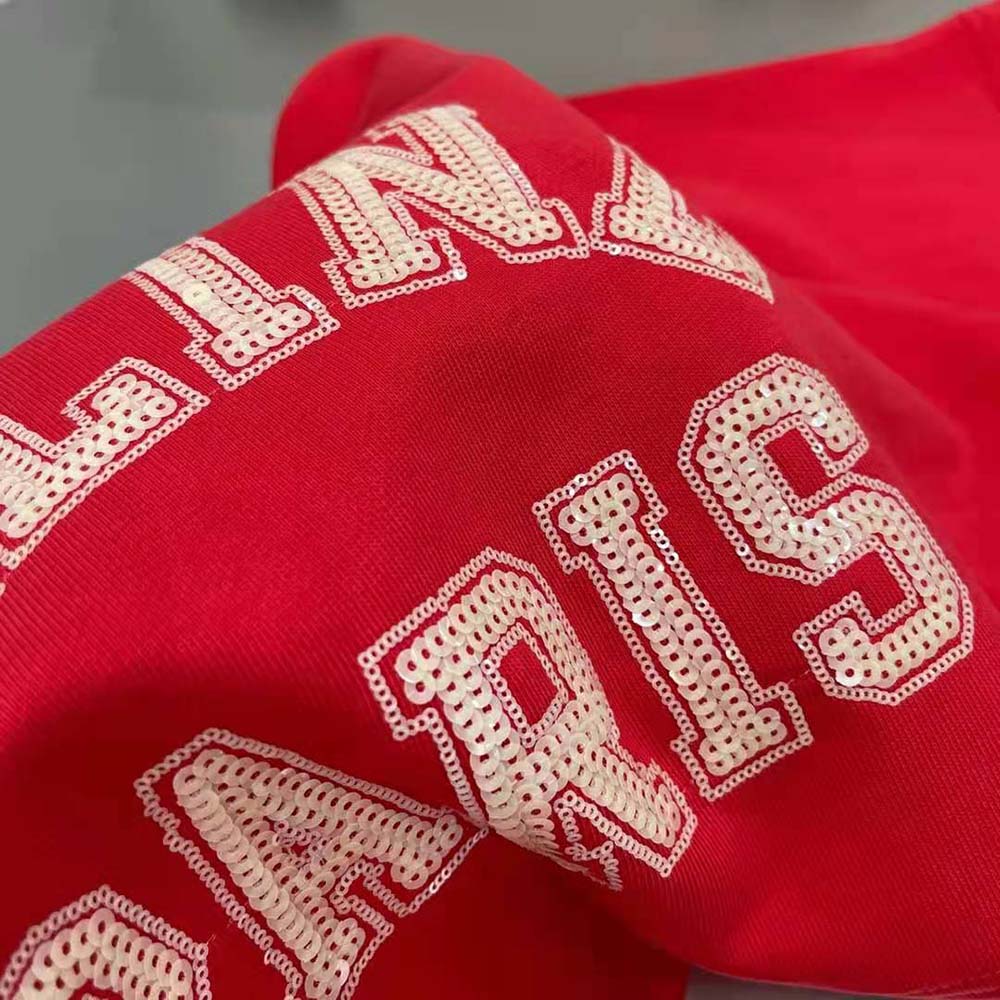 Celine Women Cropped Celine T-shirt in Cotton Fleece-Red - image 8