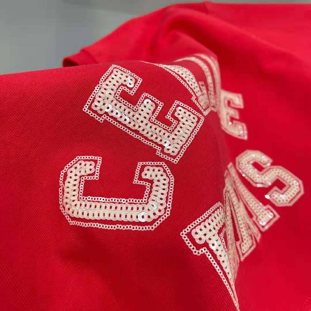 Celine Women Cropped Celine T-shirt in Cotton Fleece-Red - image 7