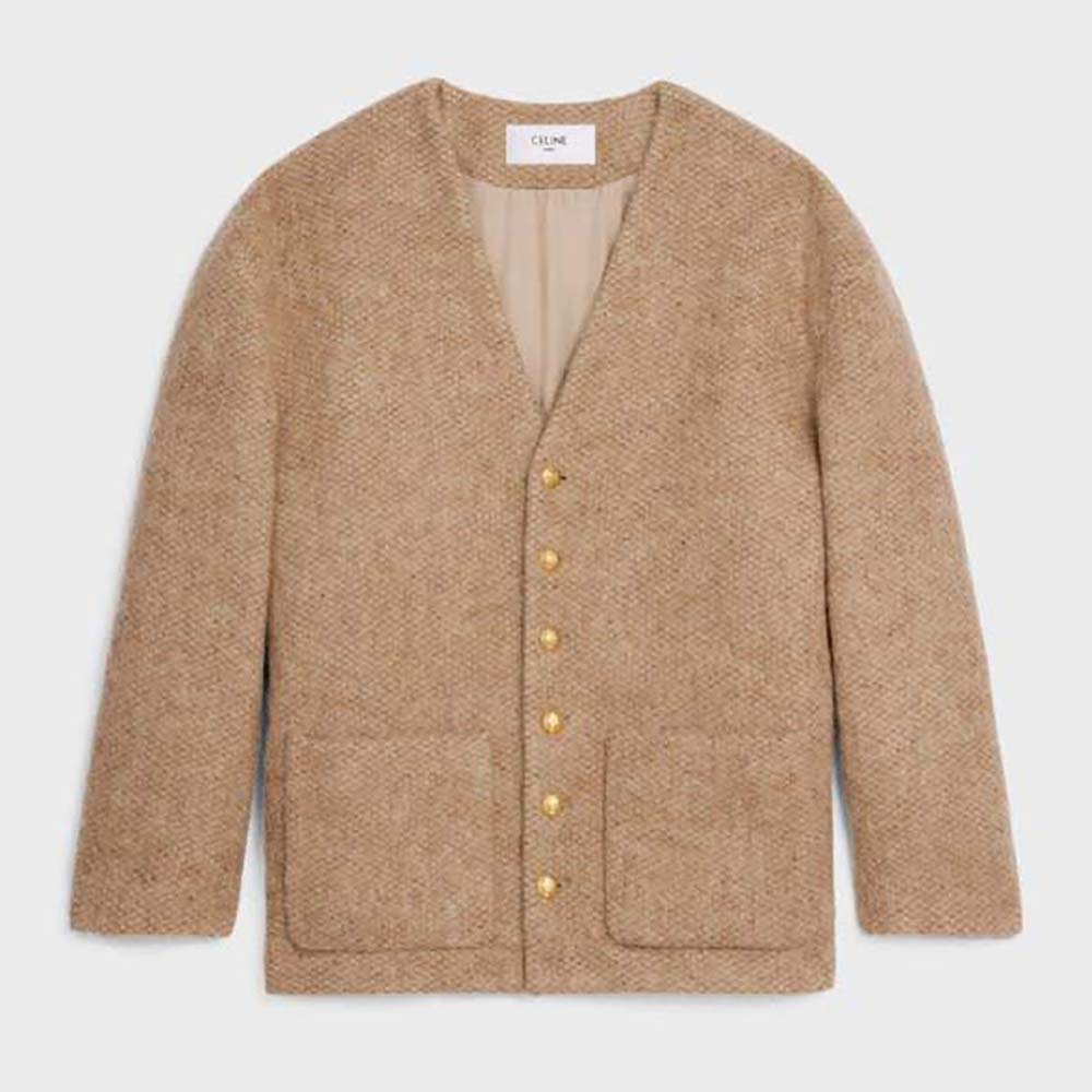 Front view of Celine Women Oversized Cardigan in Alpaca Wool-Brown